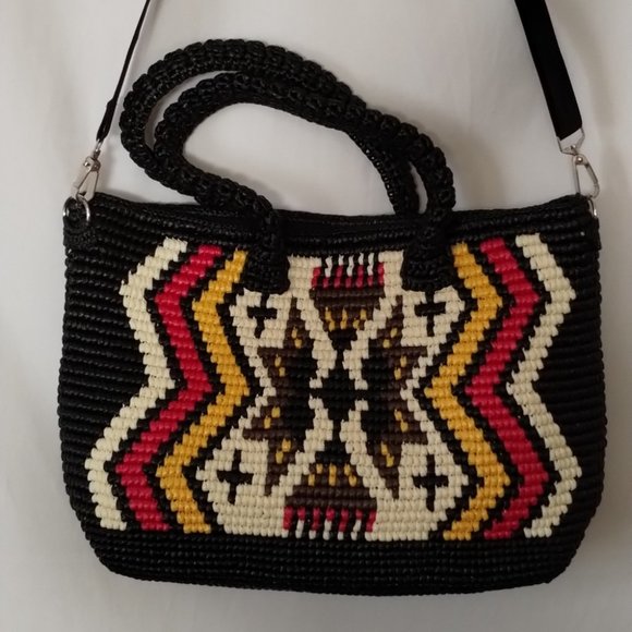 YVETTE'S LARGE STRAW BOHO SHOULDER/ HAND BAG W/ STRAP. - Picture 5 of 9